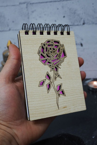 Gül Temalı Ahşap Kapaklı Not Defteri - Mini Defter - Cep Defteri - Benim Listem