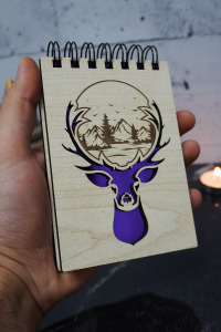 Geyik Orman Temalı Ahşap Kapaklı Not Defteri - Mini Defter - Cep Defteri - Benim Listem