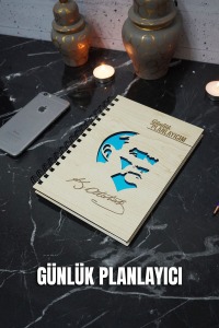 Mustafa Kemal Atatürk Ahşap Plan Defteri - Tarihsiz Ajanda - Günlük Planlayıcı A5