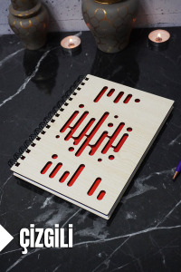 Müzik Ritmi Temalı Ahşap Kapaklı Defter - Çizgili Defter - Ajanda - Okul Defteri (A5 - 120 Sayfa)