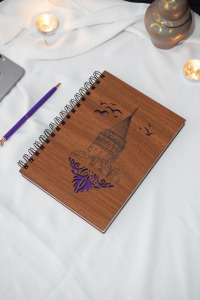 Galata Kulesi Ahşap Kapaklı Defter - Ajanda - A5 Notebook Çizgisiz Anı Defteri-hediyelik Defter