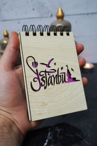 İstanbul Temalı Ahşap Kapaklı Not Defteri - Mini Defter - Cep Defteri - Benim Listem