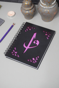 Elif Vav Siyah Ahşap Kapaklı Defter - Ajanda - Günlük - Dini Çizgisiz Defter - A5 Notebook -