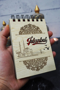 İstanbul Temalı Ahşap Kapaklı Not Defteri - Mini Defter - Cep Defteri - Benim Listem