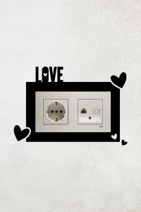 Love Yazılı Kalp Tasarım 2li Priz Çerçevesi (İç Ölçü 15,5x8,4 cm) 2li Dekoratif Priz Çerçeve