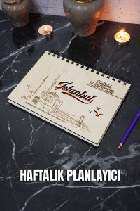 İstanbul Yazılı Ahşap Süresiz Plan Defteri - Tarihsiz Ajanda - Haftalık Planlayıcı - A5