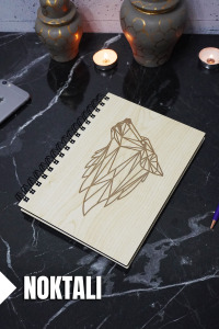 Kurt Temalı Ahşap Kapaklı Defter - Noktalı Defter - Ajanda - Okul Defteri (A5 - 120 Sayfa)