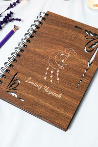 Kişiye Özel Kedi Desenli Ahşap Kapaklı Defter - Ajanda - İsme Özel - A5 60 Yaprak (120 SAYFA) Hediyelik
