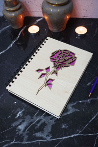 Gül Desenli Ahşap Kapaklı Defter - Çizgisiz Defter - Günlük - Ajanda-hediyelik-a5 Anı Defteri