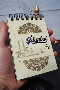 İstanbul Temalı Ahşap Kapaklı Not Defteri - Mini Defter - Cep Defteri - Benim Listem