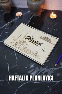 İstanbul Yazılı Ahşap Tarihsiz Plan Defteri - Süresiz Ajanda - Haftalık Planlayıcı - A5