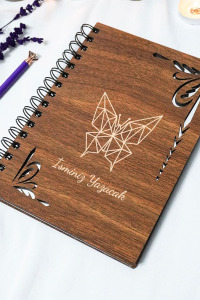 Kişiye Özel Kelebek Desenli Ahşap Kapaklı Defter - Ajanda - İsme Özel - A5 60 Yaprak (120 SAYFA) Hediyelik