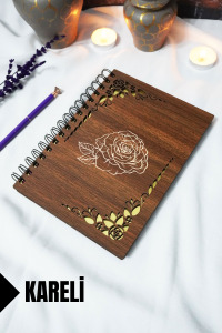 Gül Ahşap Kapaklı Spiralli Okul Defteri - Kareli Defter - 60 Yaprak (120 SAYFA) - A5 15x21 Cm
