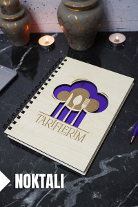 Mutfak Temalı Ahşap Kapaklı Defter - Noktalı Tarif Defteri - Ajanda  (A5 - 120 Sayfa)