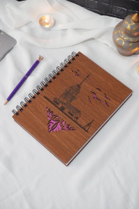 Kız Kulesi Motifli Ahşap Defter - A5 Spiralli - Çizgisiz Defter-a5 Notebook-okul Defteri