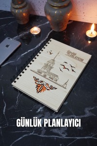 Kız Kulesi Tasarım Ahşap Plan Defteri - Tarihsiz Ajanda - Günlük Planlayıcı (PLANLAMA DEFTERİ) A5