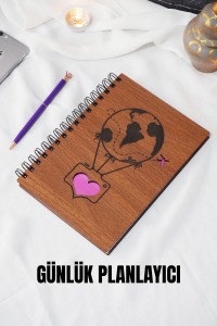 Balon Tasarım Ahşap Kapak Günlük Plan Defteri - Süresiz Ajanda - Tarihsiz Planlama Defteri - A5