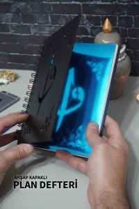 A5 Günlük Planlayıcı Elif Vav Siyah Ahşap Kapaklı Defter - Dini Plan Defteri - Hediyelik