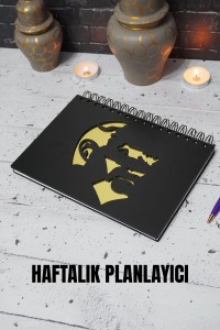 Mustafa Kemal Atatürk Siyah Ahşap Plan Defteri - Tarihsiz Ajanda - Haftalık Planlayıcı - A5