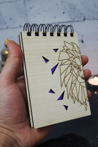 Aslan Figürlü Ahşap Kapaklı Not Defteri - Mini Defter - Cep Defteri - Benim Listem