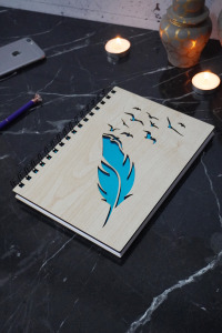 Kuş Tüy Desenli Ahşap Defter - Ajanda - Günlük - Çizgisiz Defter-a5 Notebook-okul Defteri