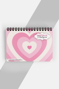 Pembe Kalp Tasarım Haftalık Planlayıcı - Süresiz Ajanda (A5) Tarihsiz Planlama Defteri