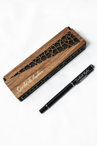 Kişiye Özel İsimli Siyah Gümüş Metal Roller Kalem - Hediyelik Kalem - Ahşap Kutulu - İsme Özel Kalem