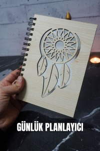 A5 Rüya Kapanı Ahşap Kapak Günlük Planlayıcı Defter - Süresiz Ajanda - Tarihsiz Planlama Defteri