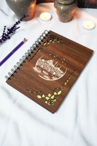 İstanbul Ahşap Kapaklı Spiralli Okul Defteri - Çizgisiz Defter - 60 Yaprak (120 SAYFA) - A5 15x21 Cm