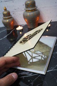 Kalp Desenli Ahşap Kapaklı Defter - Çizgisiz Defter - Günlük - Ajanda- A5 Anı Defteri