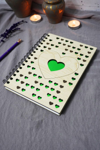 Kalp Desenli Ahşap Kapaklı Defter - Çizgisiz Defter - Günlük - Ajanda-hediyelik-a5 Anı Defteri