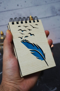 Kuş Tüy Temalı Ahşap Kapaklı Not Defteri - Mini Defter - Cep Defteri - Benim Listem
