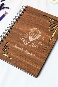 Kişiye Özel Kapadokya Desenli Ahşap Kapaklı Defter - Ajanda - İsme Özel - A5 60 Yaprak (120 SAYFA) Hediyelik