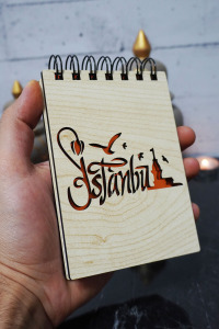 İstanbul Temalı Ahşap Kapaklı Not Defteri - Mini Defter - Cep Defteri - Benim Listem