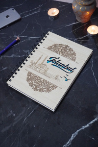 İstanbul Desen Ahşap Defter - Ajanda - Günlük - Çizgisiz Defter - A5 Notebook-hediyelik