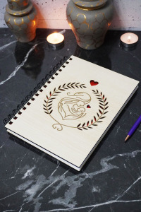 Anne Bebek Temalı Ahşap Kapaklı Defter - Çizgisiz Defter -bebek Hatıra Defteri- A5 Anı Defteri