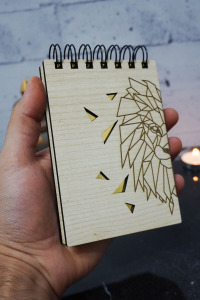 Aslan Figürlü Ahşap Kapaklı Not Defteri - Mini Defter - Cep Defteri - Benim Listem