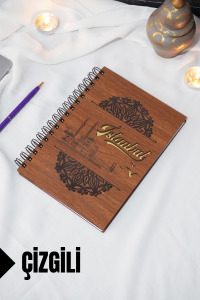 İstanbul Temalı Ahşap Kapaklı Defter - Çizgili Defter - Ajanda - Okul Defteri (A5 - 120 Sayfa)