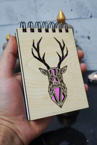 Geyik Figülü Ahşap Kapaklı Not Defteri - Mini Defter - Cep Defteri - Benim Listem