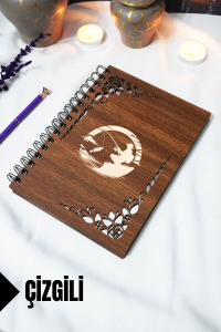 Balıkçı Ahşap Kapaklı Defter - Çizgili Defter - 60 yaprak (120 sayfa) - A5 15x21 cm