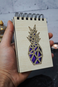 Ananas Temalı Ahşap Kapaklı Not Defteri - Mini Defter - Cep Defteri - Benim Listem