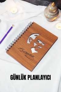 Günlük Planlama Defteri-mustafa Kemal Atatürk Ahşap Kapak Plan Defteri - Tarihsiz Ajanda (CEVİZ) A5