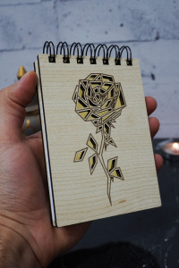 Gül Temalı Ahşap Kapaklı Not Defteri - Mini Defter - Cep Defteri - Benim Listem