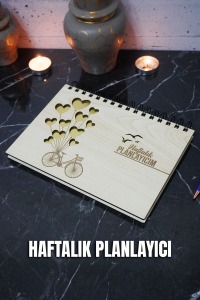 Balonlu Bisiklet Ahşap Plan Defteri - Tarihsiz Ajanda - Haftalık Planlayıcı (SÜRESİZ PLANLAYICI) A5
