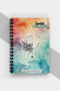 Renkli Ay Desenli Günlük Planlayıcı - 90 Sayfa - Tarihsiz Ajanda (A5) Süresiz Planlama Defteri