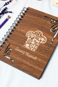 Kişiye Özel Tarif Temalı Ahşap Kapaklı Defter - Ajanda - İsme Özel - A5 60 Yaprak (120 SAYFA) Hediyelik