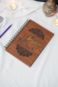 İstanbul Desen Ahşap Kapaklı Defter - Ajanda - A5 Notebook Çizgisiz -anı Defteri