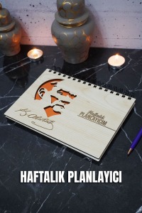 Mustafa Kemal Atatürk Ahşap Plan Defteri - Tarihsiz Ajanda - Haftalık Planlayıcı - A5