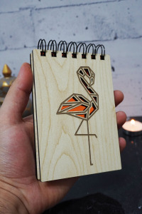 Flamingo Figürlü Ahşap Kapaklı Not Defteri - Mini Defter - Cep Defteri - Benim Listem