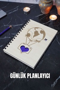 Balon Tasarım Ahşap Plan Defteri - Süresiz Ajanda - Günlük Planlayıcı (TARİHSİZ PLANLAMA DEFTERİ) A5